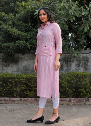 Saame Baby Pink Cotton New Trendy Western Kurti For Women Wear D4 fancy kurtis