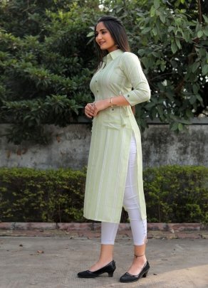 Saame Green Cotton New Trendy Western Kurti For Women Wear D3 fancy kurtis