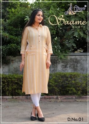 Saame Orange Cotton New Trendy Western Kurti For Women Wear D1
