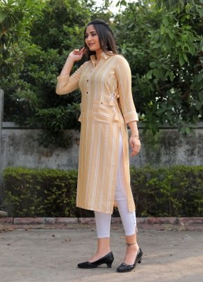 Saame Orange Cotton New Trendy Western Kurti For Women Wear D1 fancy kurtis