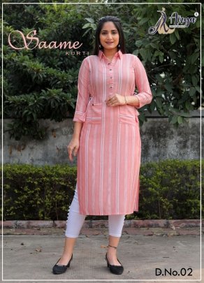 Saame Pink Cotton New Trendy Western Kurti For Women Wear D2