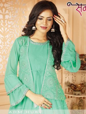 Sanari Blue Georgette New Trendy Beautiful Party Wear Gown With Koti For Women Wear D5 Party Wear gown