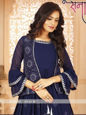 Sanari Navy Blue Georgette New Trendy Beautiful Party Wear Gown With Koti For Women Wear D3 Party Wear gown