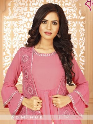 Sanari Pink Georgette New Trendy Beautiful Party Wear Gown With Koti For Women Wear D2 Party Wear gown
