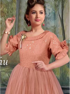 Surmghu softnet Gown Sequence and thread work  D3 Kids  Wear