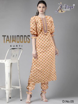 Taiwoods Digital print   Smoking work Kurti  Pair D5 