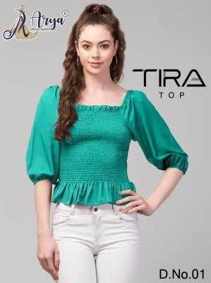 Tiira Heavy Crepe Elastic thread work  D1 TOP