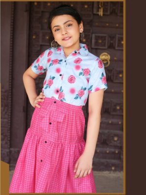 VINA POLY REYON WESTERN STYLE TOP AND SKRIT D6 Kids  Wear