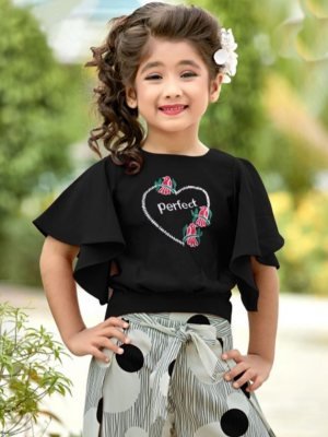 Veera Black Polireyon  Thread Work Top   Digital print Plazzo For Kids Wear  D3  Kids  Wear