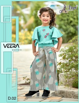 Veera Sky Blue Polireyon  Thread Work Top   Digital print Plazzo For Kids Wear  D2 