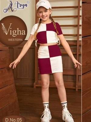 Vigha Maroon Penguin lycra Checked Design Western Dresses For Kids Wear  D5 