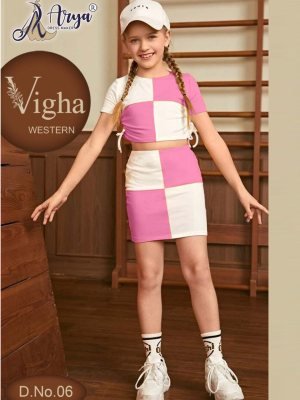 Vigha Pink Penguin lycra Checked Design Western Dresses For Kids Wear  D6 