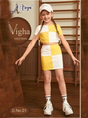 Vigha Yellow Penguin lycra Checked Design Western Dresses For Kids Wear  D1 