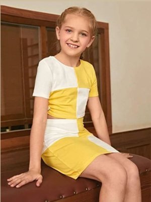 Vigha Yellow Penguin lycra Checked Design Western Dresses For Kids Wear  D1  Kids  Wear