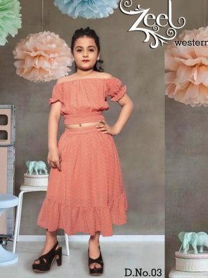 Zeel  Imported Stone Butty Western Top And Skirts For Kids Wear D3