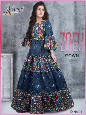 Zoey  Chanderi Sequence And Thread Work  Gown  D1