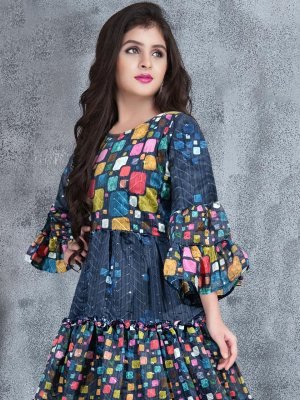 Zoey  Chanderi Sequence And Thread Work  Gown  D1 Kids  Wear