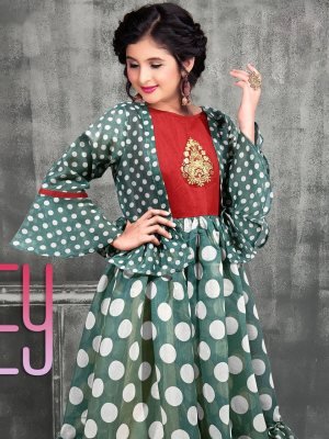 Zoey  Chanderi Sequence And Thread Work  Gown  D3 Kids  Wear