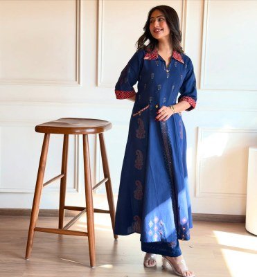 Zulekha  Elegant Navy Blue Block Print Kurta Set  Western Wear